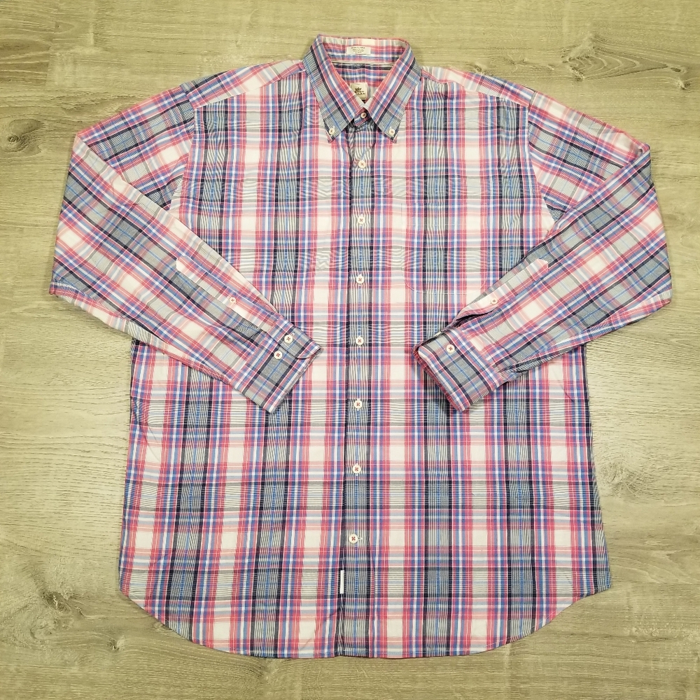 Peter Millar Plaid Oxford Button Down Long Sleeve Dress Shirt Mens Size XL